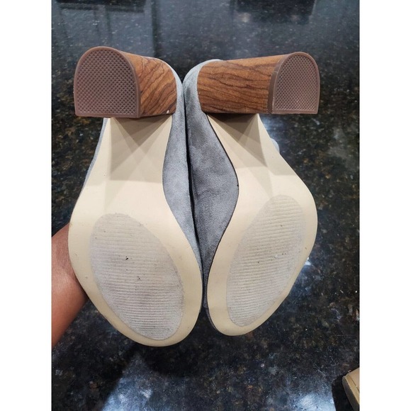 Noni Women's Gray Textile Upper Mid Calf Peep Toe Block Heels Casual Booties 8 - Picture 10 of 11